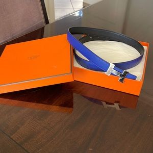 HERMÈS réversible womens belt WITH H buckle, used, blue and black size 85